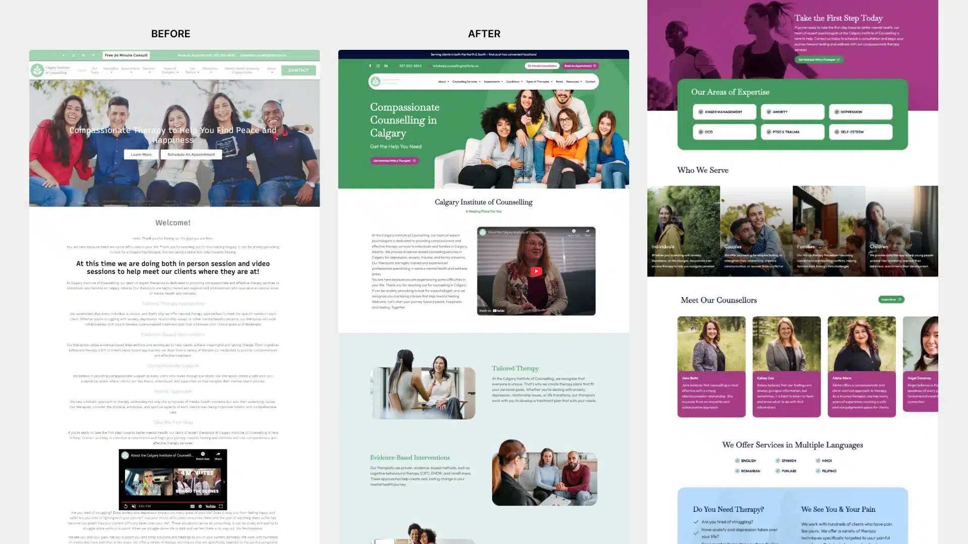 Calgary Institute of Counselling before after website designer