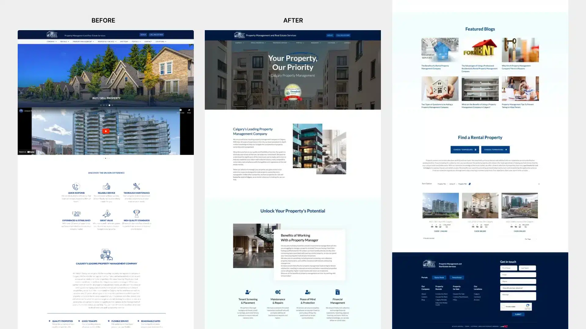 Unison Property Management before after website development